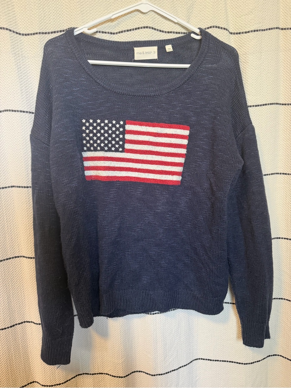 Mia & Tess Navy Women’s Flag Knit Sweater